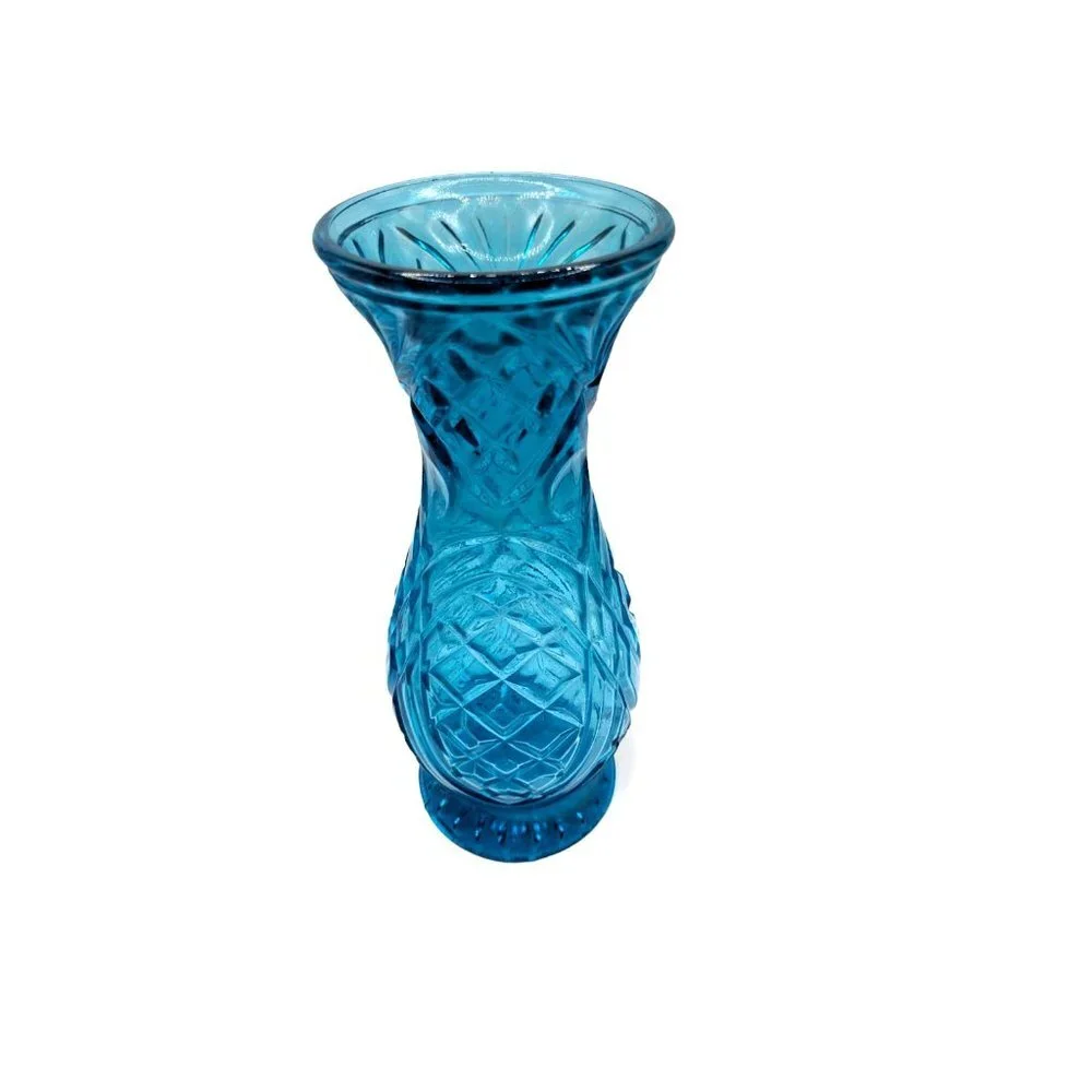 Vintage Rossini Empoli Blue Diamond Print Art Glass Vase Italy  11